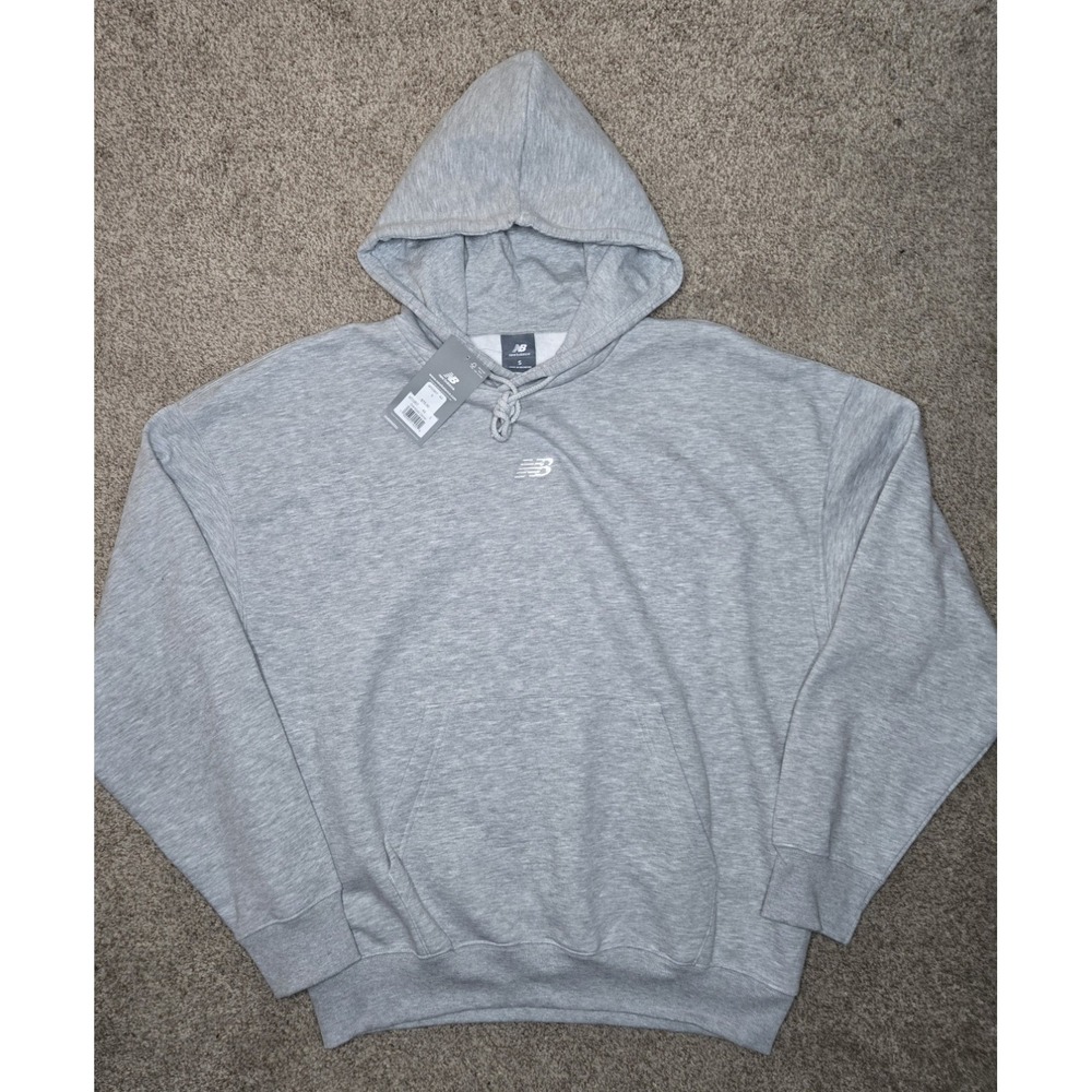 New Balance Oversized Pullover Hoodie Gray Embroidered Drawstring Hooded S